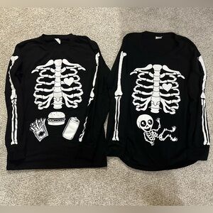 Matching Maternity & Men’s Glow-in-the-Dark Skeleton Halloween Shirts – Size M